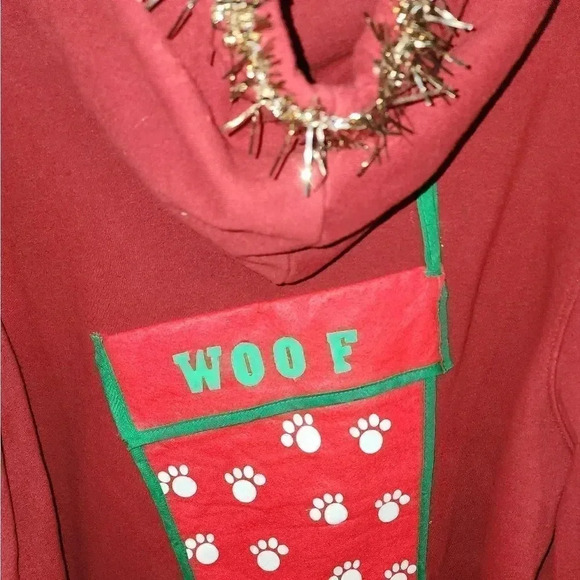 1 ofa Kind Custom Handmade Ugly Christmas Sweater Hoodie Santa Paws Dogs Men's L - Picture 4 of 11